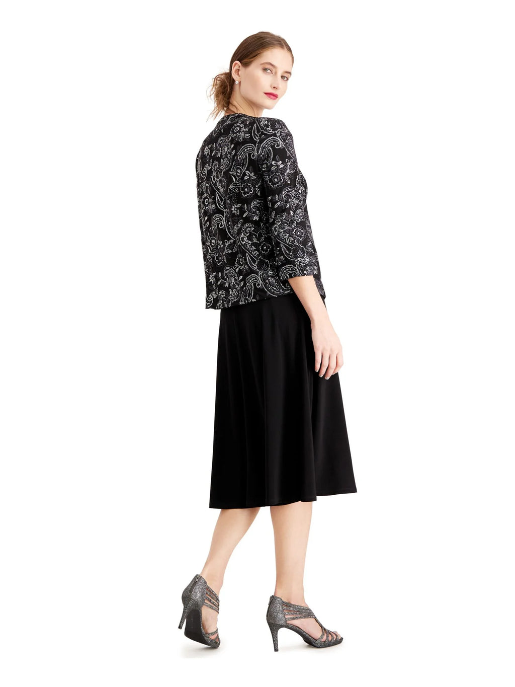 Silver Long Sleeve Midi Shift Dress K826