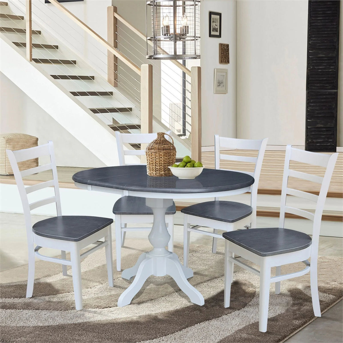 Round Wood Extension Dining Table with 4 Chairs P170136