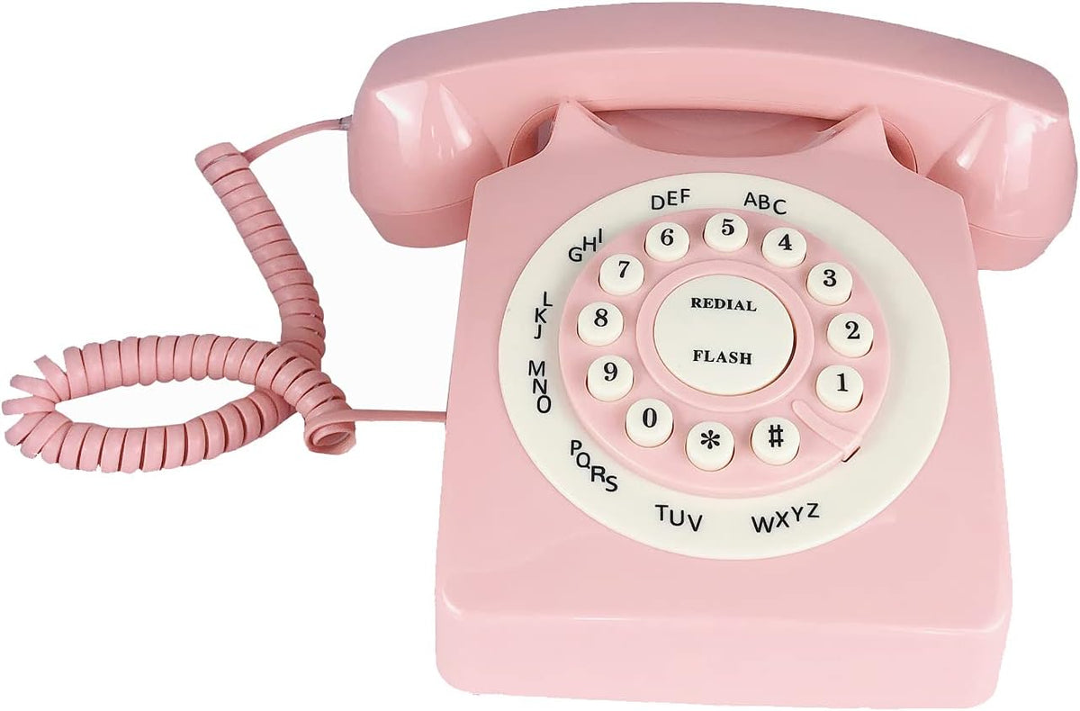 Pink Retro Rotary Corded Desk Phone X509