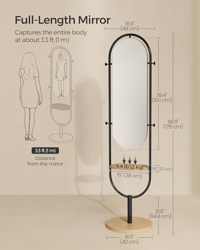 Oak Beige and Ink Black Full-Length Floor Mirror O800012