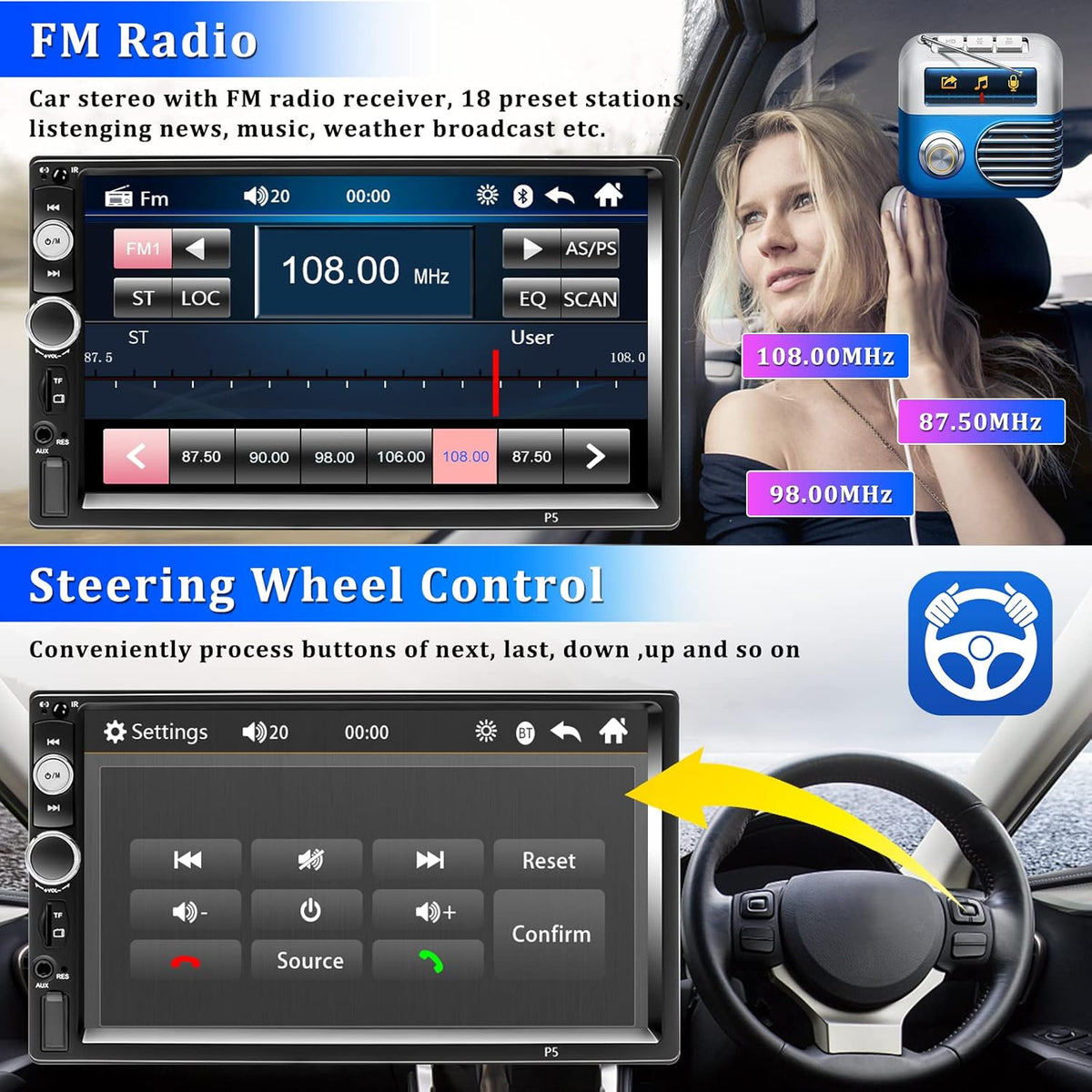 Double Din Bluetooth 7 Touch Screen Car Radio with Remote Control F9394