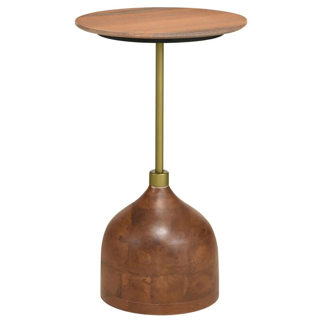 Contemporary Round Marble Top Side Table in Peach and Brown Y5174