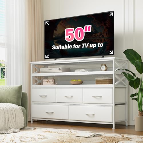 Rustic Brown Dresser TV Stand with 5 Fabric Drawers E46561