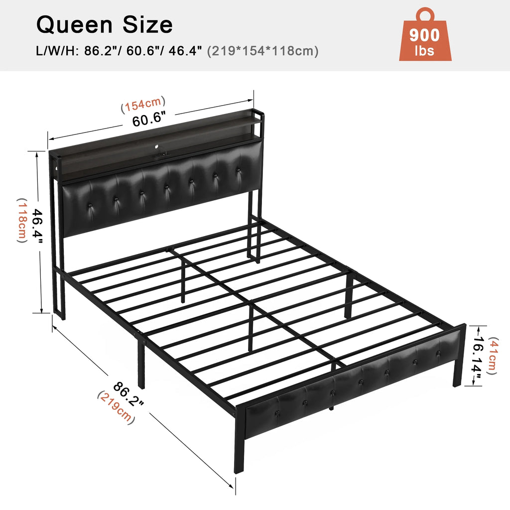 Queen Upholstered Platform Bed Frame with Storage Headboard U433770