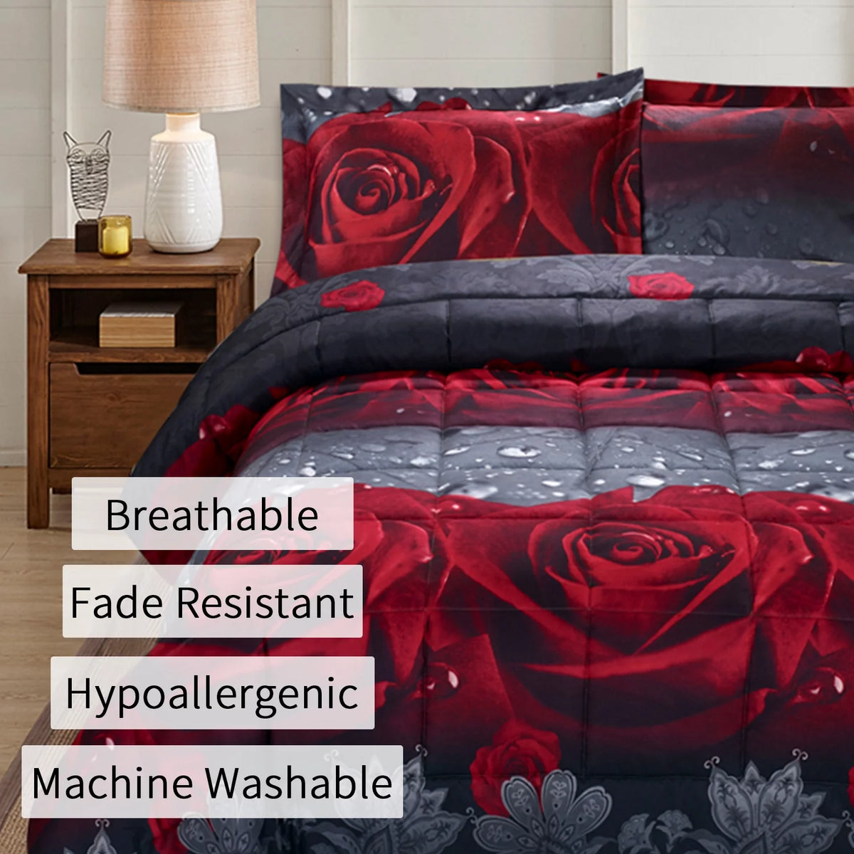 3D Rose Print Comforter Set King Size G353