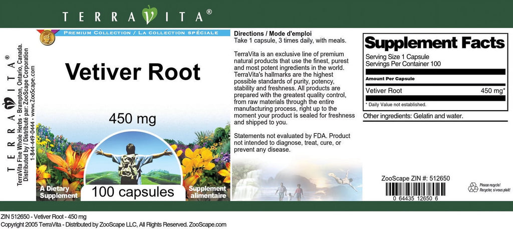 Vetiver Root 450 mg 100 Capsules Q9921