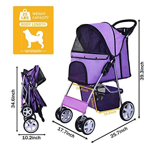 4 Wheel Folding Pet Stroller with Detachable Carrier N5603