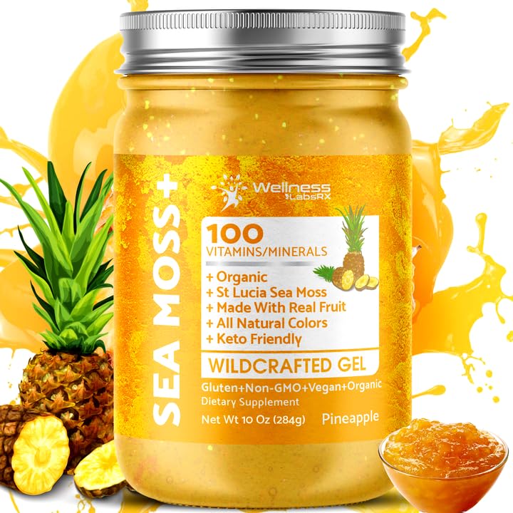 Organic Raw Wildcrafted Sea Moss Gel Pineapple Flavor 10 oz F7408