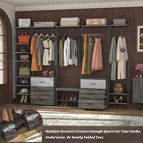 Grey Oak+Black Heavy Duty Wall Mounted Clothes Rack with 6-Drawers P99434