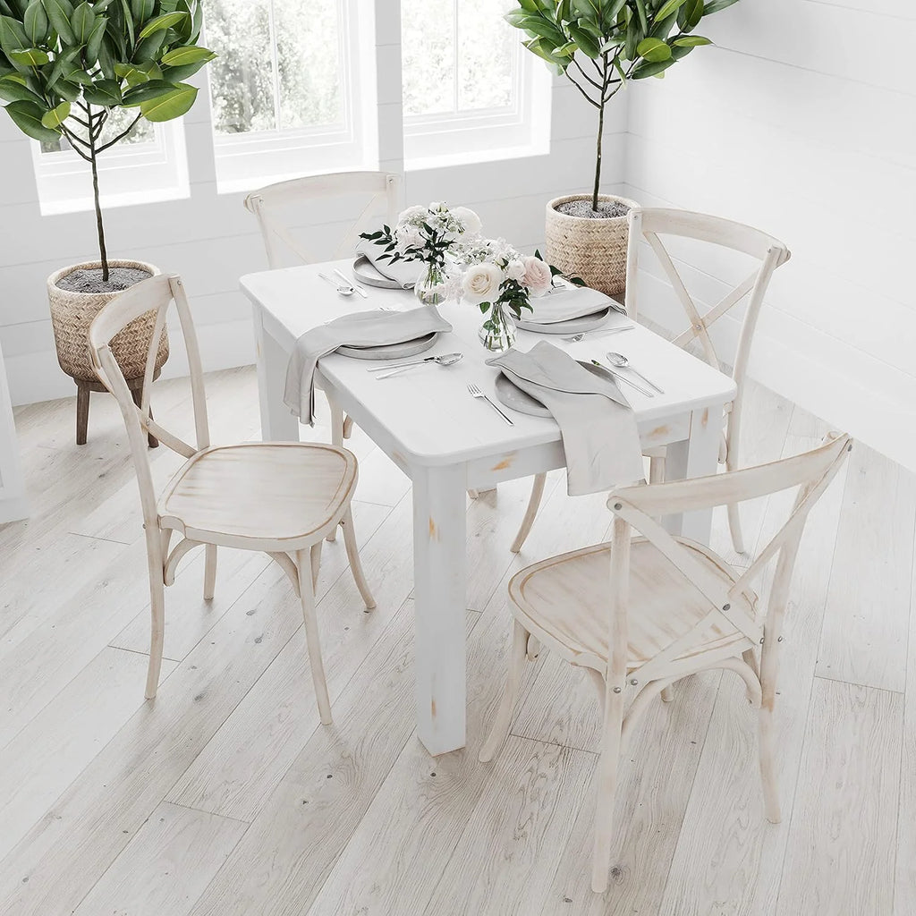 46" X 30" Rectangular Antique Rustic White Solid Pine Dining Table V11085