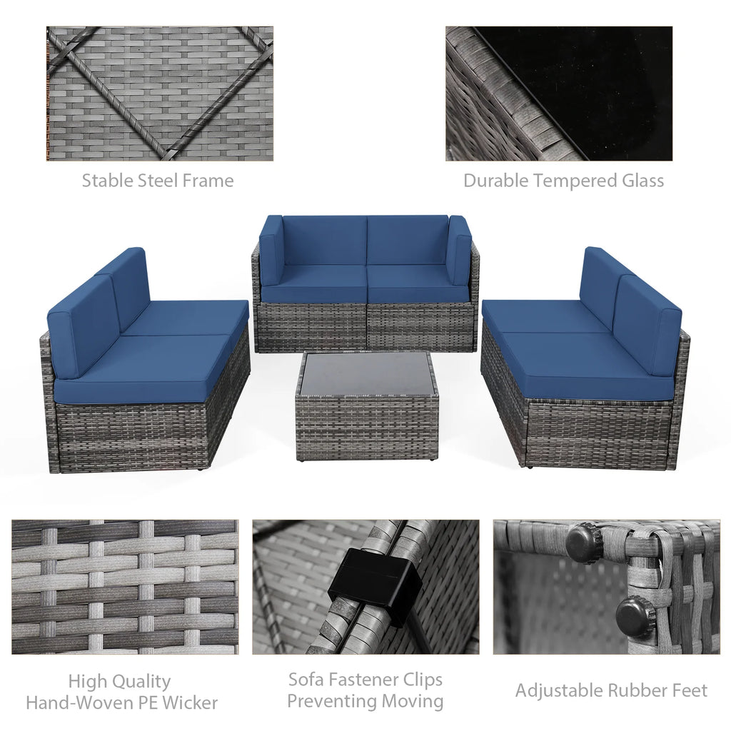 7 Piece Rattan Wicker Sectional Sofa Set with Table M996315