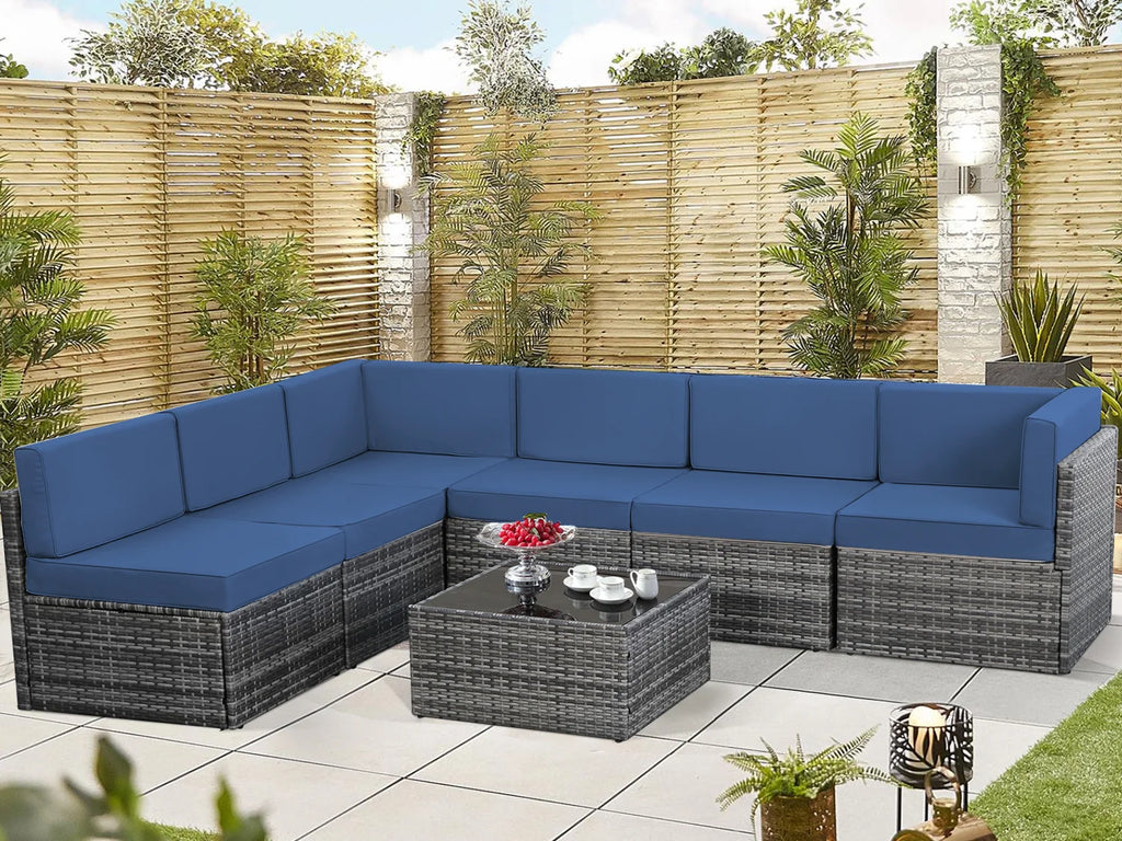 7 Piece Rattan Wicker Sectional Sofa Set with Table M996315