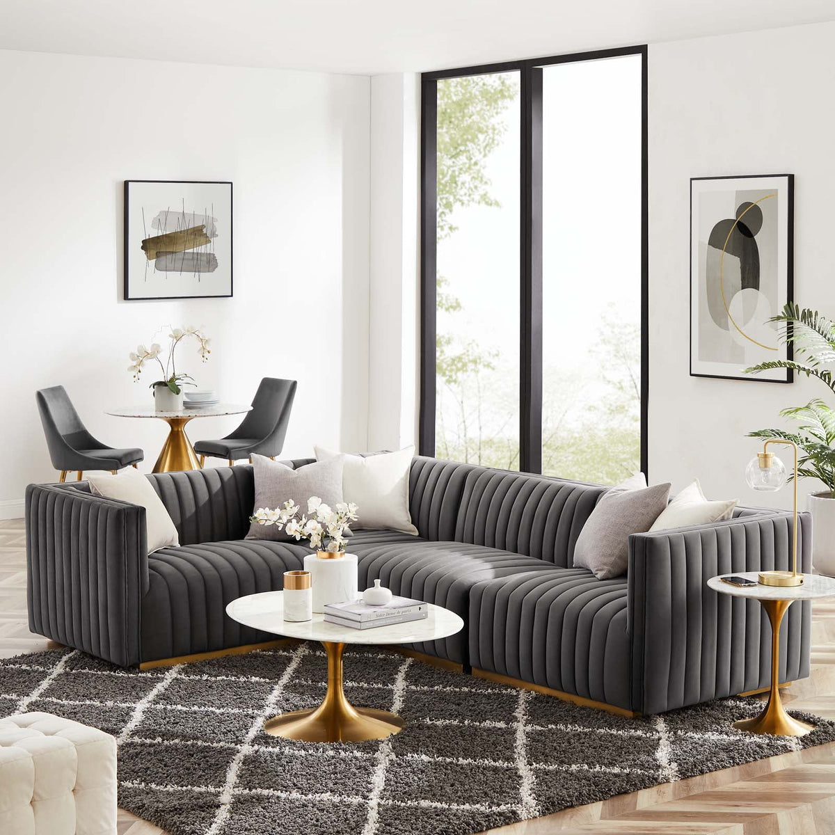 Gold Gray Velvet 4-Piece Sectional G294