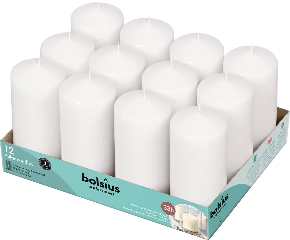 Set of 12 White Pillar Candles K6132