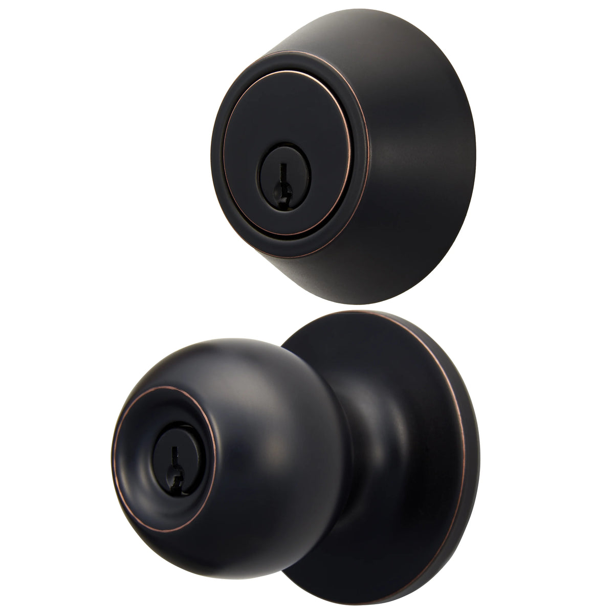 Antique Brass Ball Doorknob and Deadbolt Combo Pack U8116