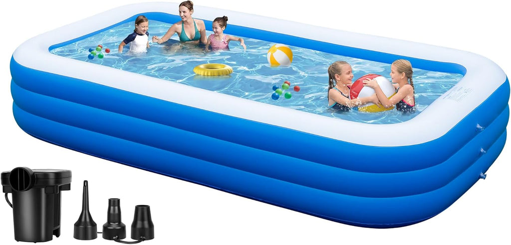 Extra Large Inflatable Pool 130"x 72" x 22" Oversized Blow Up Pool with Pump X72234