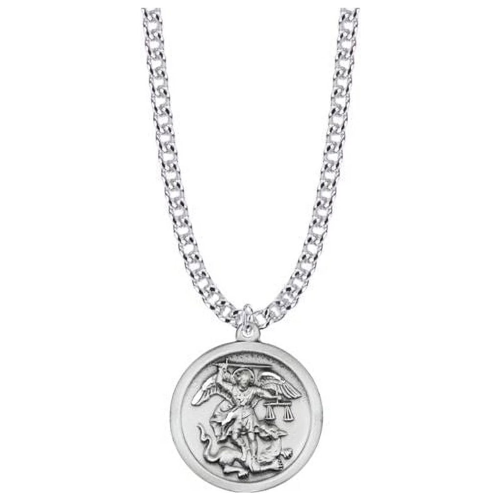 Medium Sterling Silver St. Michael Medal Pendant with 20" chain K886424