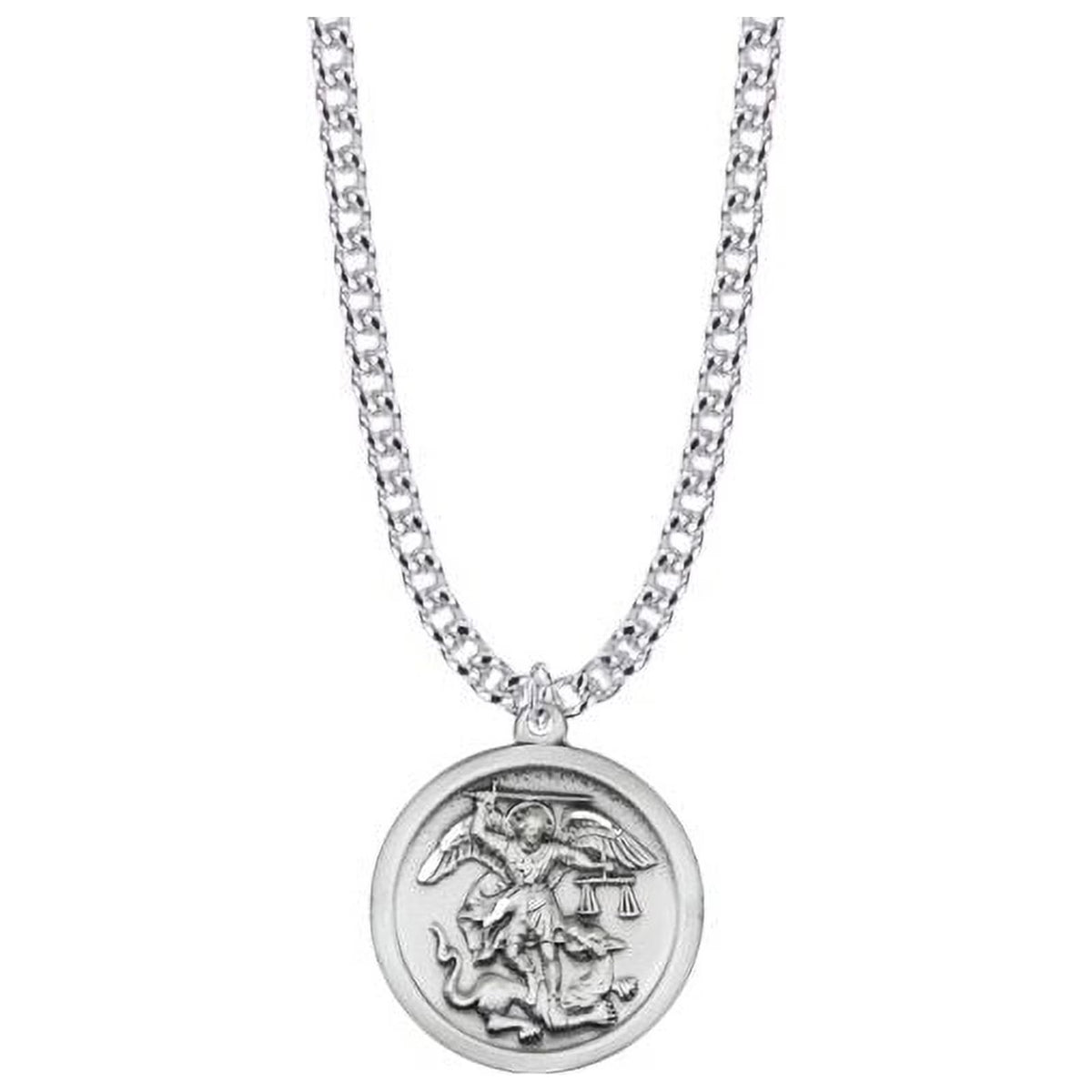 Medium Sterling Silver St. Michael Medal Pendant with 20" chain K886424