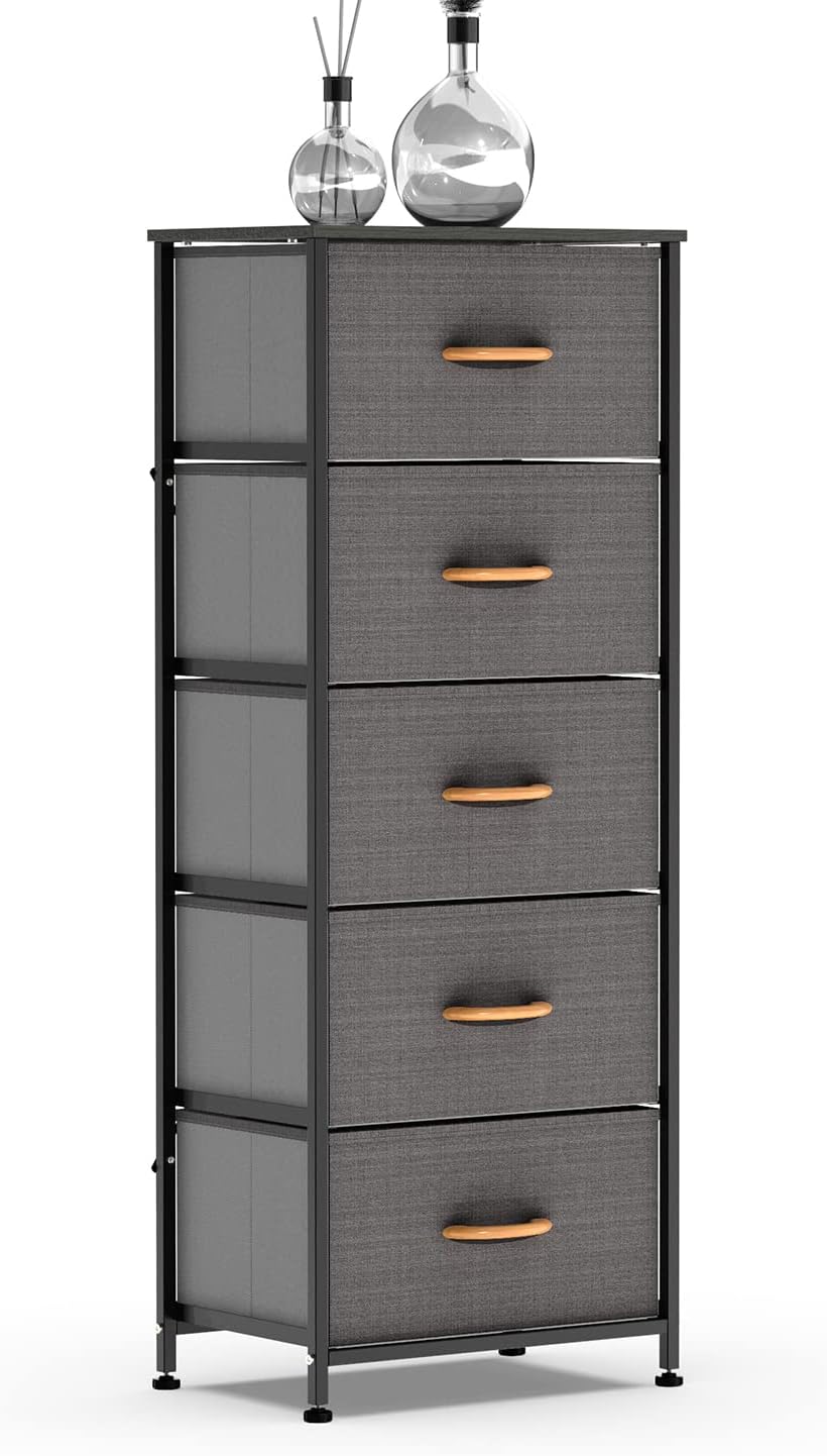 5 Drawer Fabric Dresser Tower, Dark Gray G8957