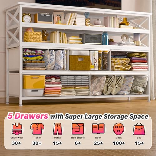 Rustic Brown Dresser TV Stand with 5 Fabric Drawers E46561
