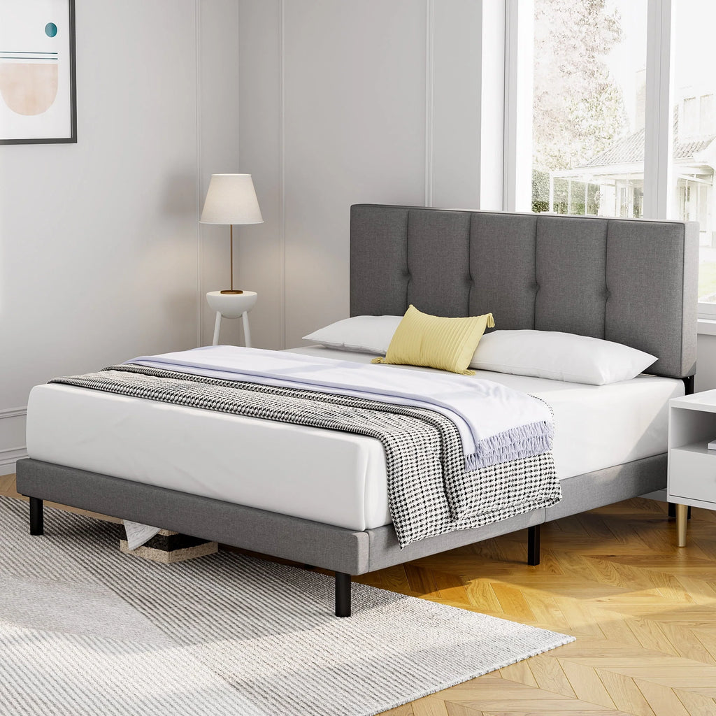 Queen Size Fabric Upholstered Platform Bed Frame A75152