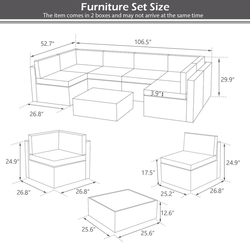 7 Piece Rattan Wicker Sectional Sofa Set with Table M996315