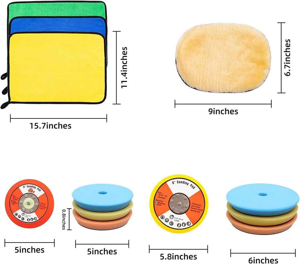 Dual Action Orbital Car Polisher with 5" and 6" Pads Pack of 2 R432545