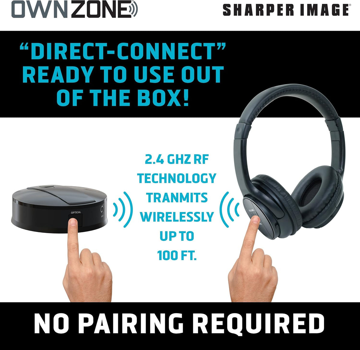 Wireless Rechargeable TV Headphones, Black, 2.4 GHz Y51613