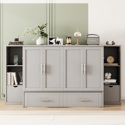 Queen Size Solid Wood Murphy Wall Bed with Storage Y616150