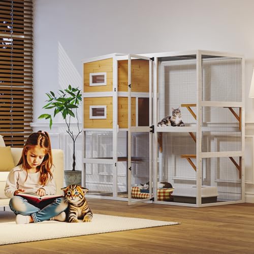 Large Cat Enclosure with Waterproof Cover and Sunshine Panel Roof, 72 inch C927150