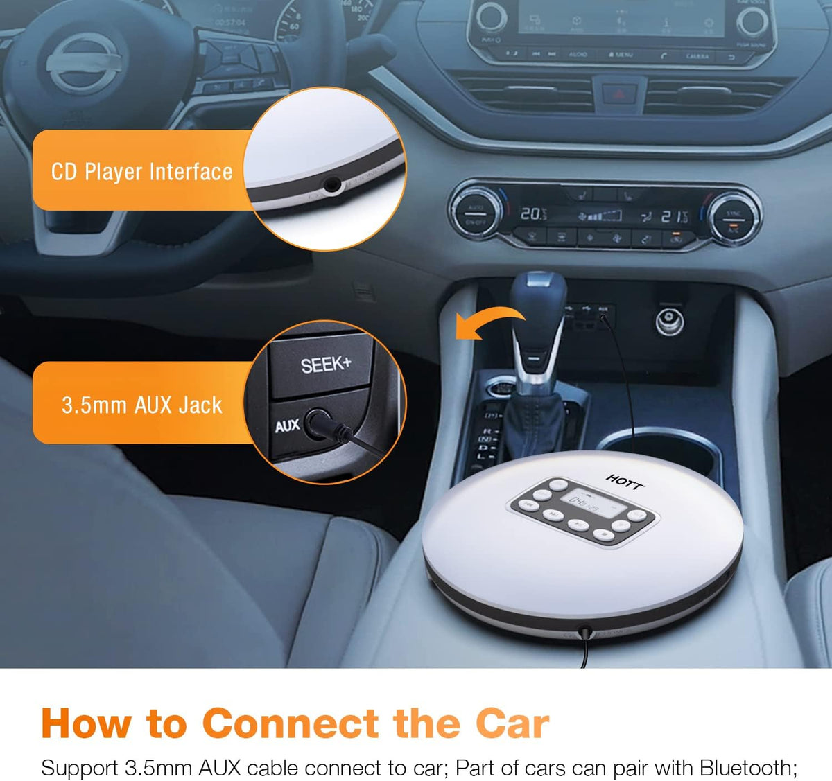 Portable CD Player with Bluetooth and Stereo Headphone W216