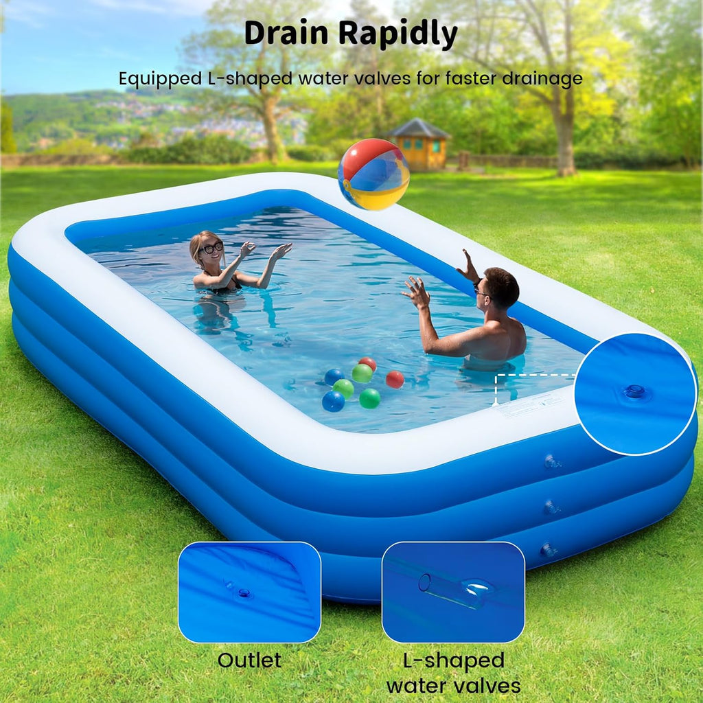 Extra Large Inflatable Pool 130"x 72" x 22" Oversized Blow Up Pool with Pump X72234