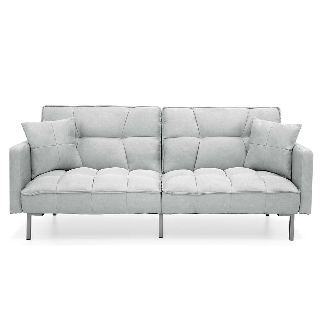 Gray Linen Convertible Futon with 2 Pillows Y751628