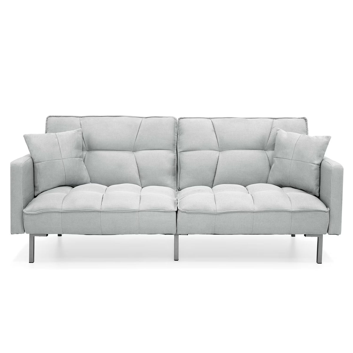 Gray Linen Convertible Futon with 2 Pillows Y751628