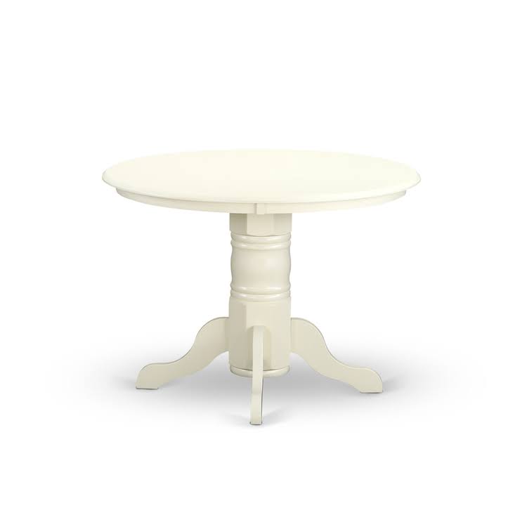 5 Piece Round Dinette Table and 4 Chairs with Faux Leather Seat in Linen White Finish O86286