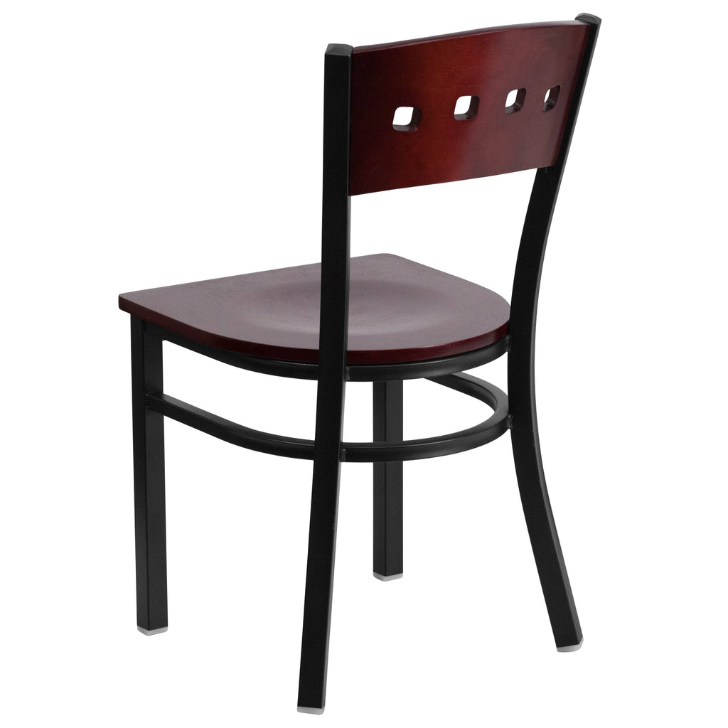 2 Pk Decorative Metal Restaurant Chair Mahogany Wood Back Black N7857