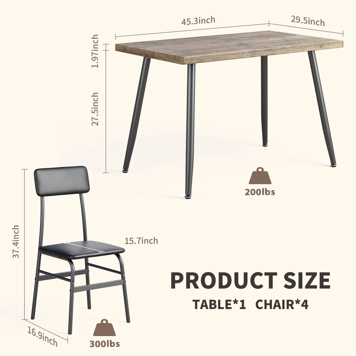 Dining Table Set for 4 Gray E6732
