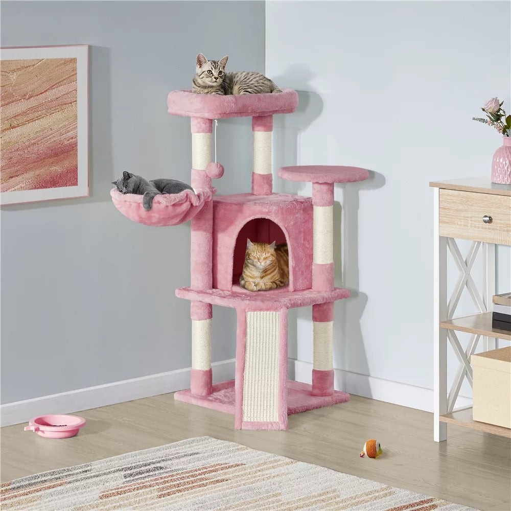 Pink Multilevel Cat Tree Tower with Condo and Perches H36754