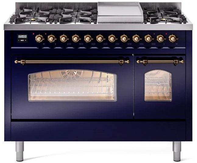 48 Dual Fuel Natural Gas Range in Blue with Bronze Trim F12287