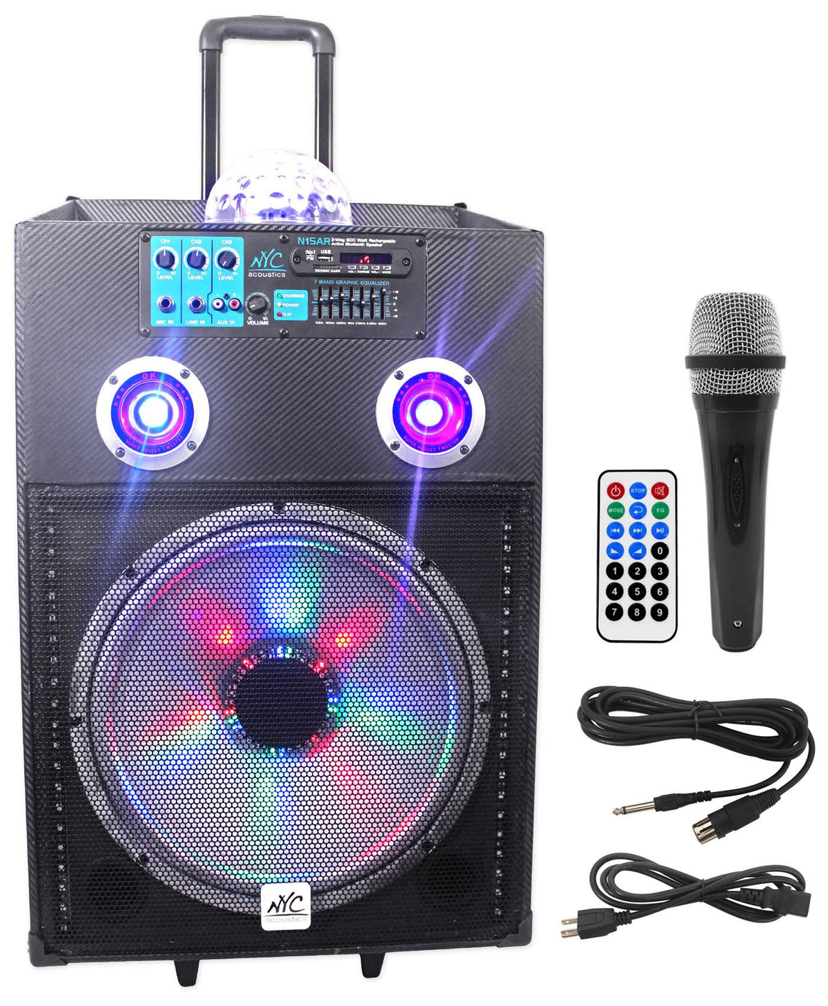 15x22 600W Rechargeable Powered Bluetooth Party Speaker with Mic E224