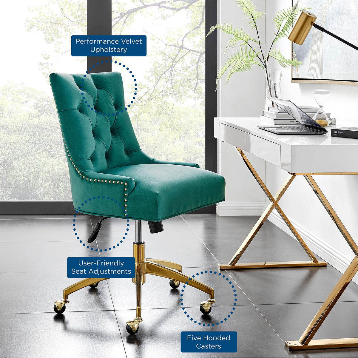 Velvet Gold Teal Blue Tufted Chair W515