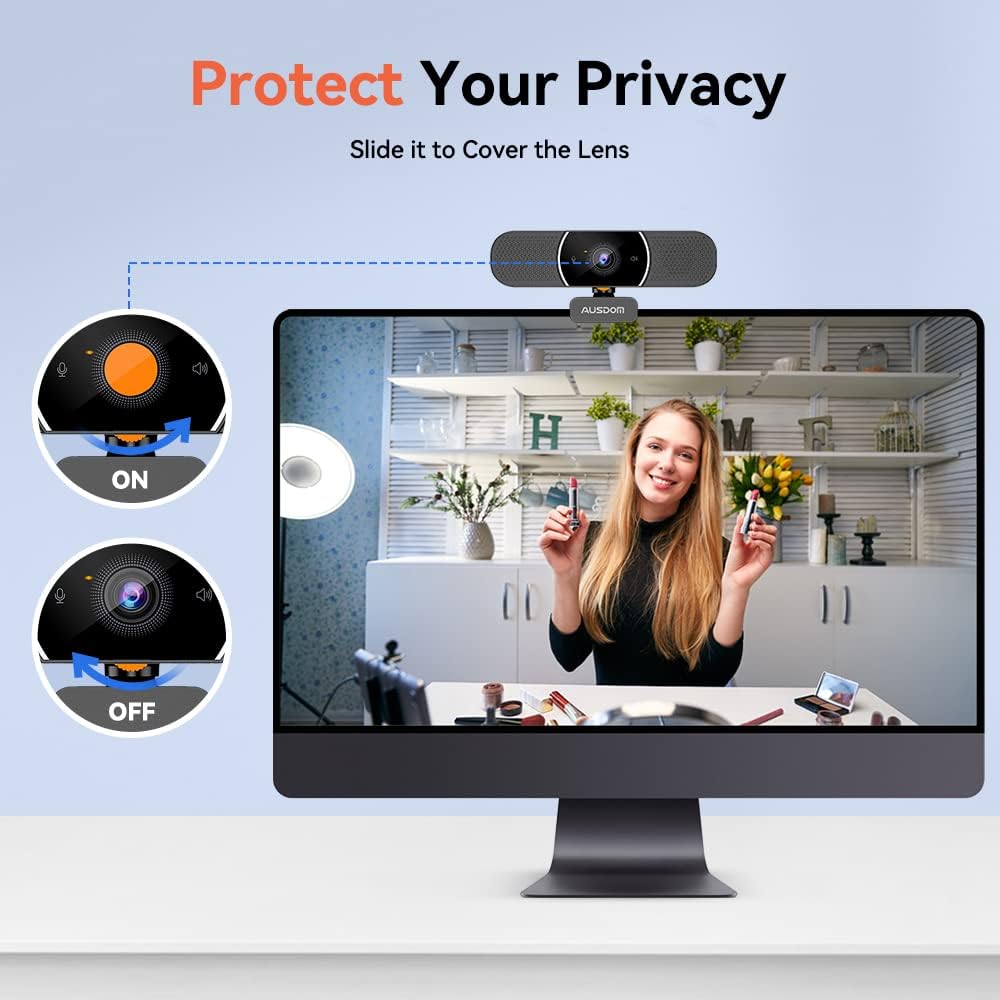2K Webcam with Microphone and Speaker, Privacy Cover, USB Computer Camera, Pack of 2 Y47336