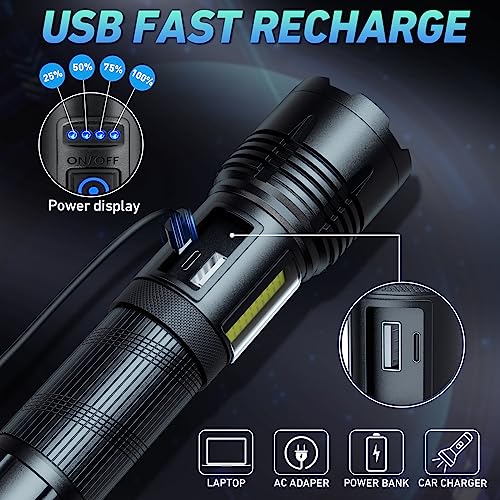 Rechargeable LED Flashlight High Lumen Super Bright COB Work Light IPX7 Waterproof W6025