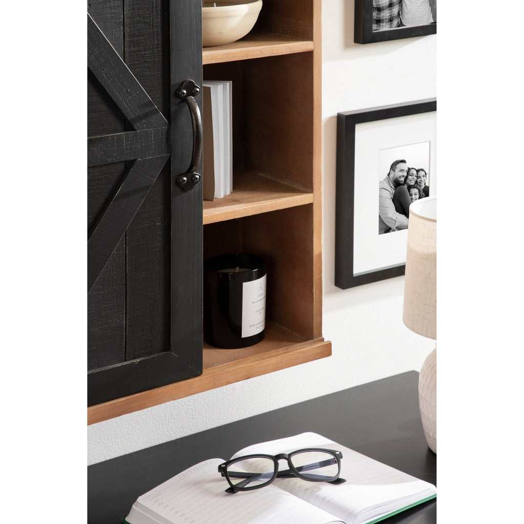 Rustic Gray Wood Wall Storage Cabinet with Sliding Barn Door K179571