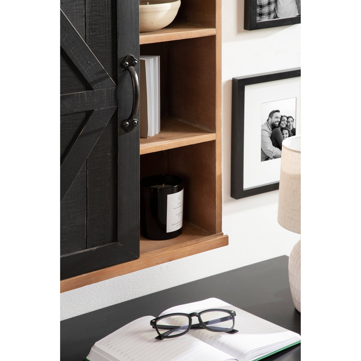 Rustic Gray Wood Wall Storage Cabinet with Sliding Barn Door K179571