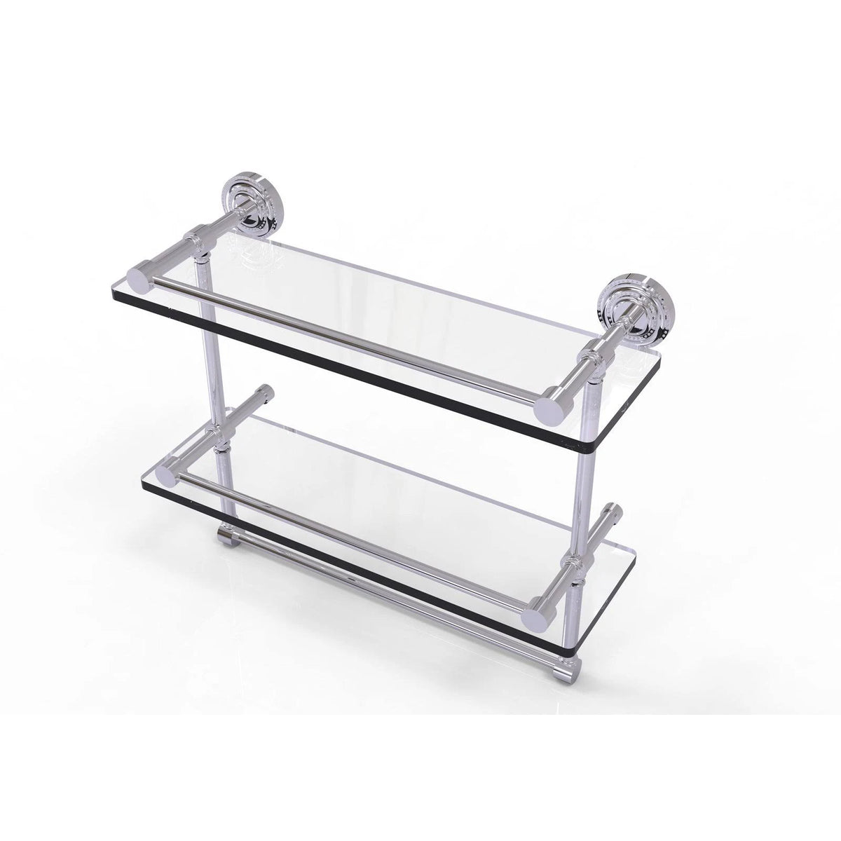 Polished Chrome Double Glass Shelf with Towel Bar Q552043