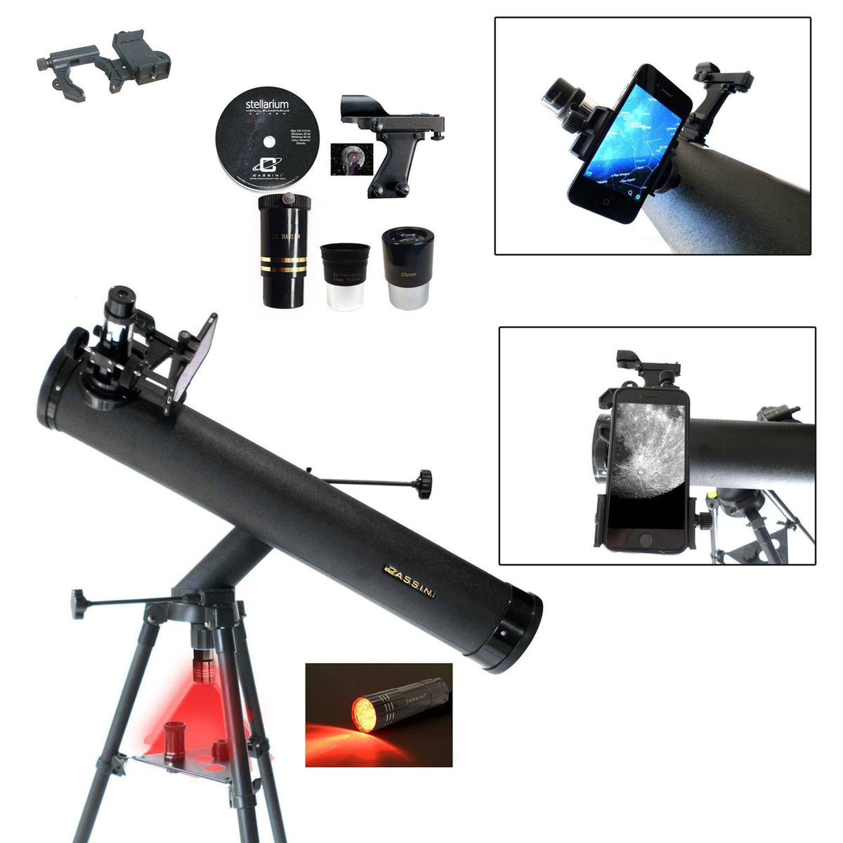 800mm x 80mm Astronomical Reflector Telescope with Smartphone Photo Adapter - Black W6941