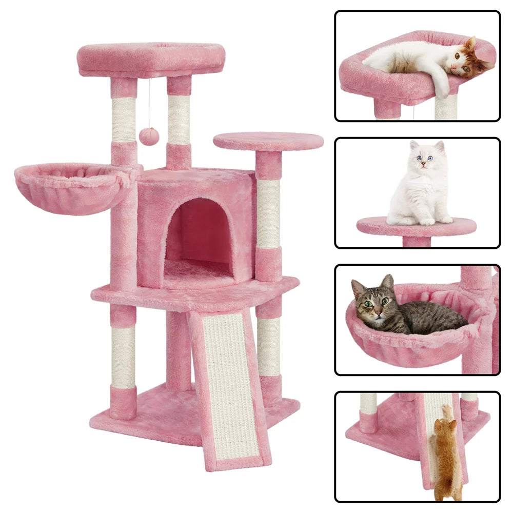 Pink Multilevel Cat Tree Tower with Condo and Perches H36754