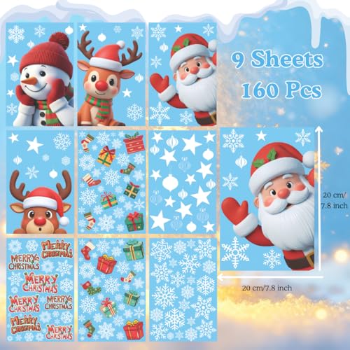 226 PCS White Snowflake Window Clings, 9 Sheets Double-Sided Reusable Decals M4622