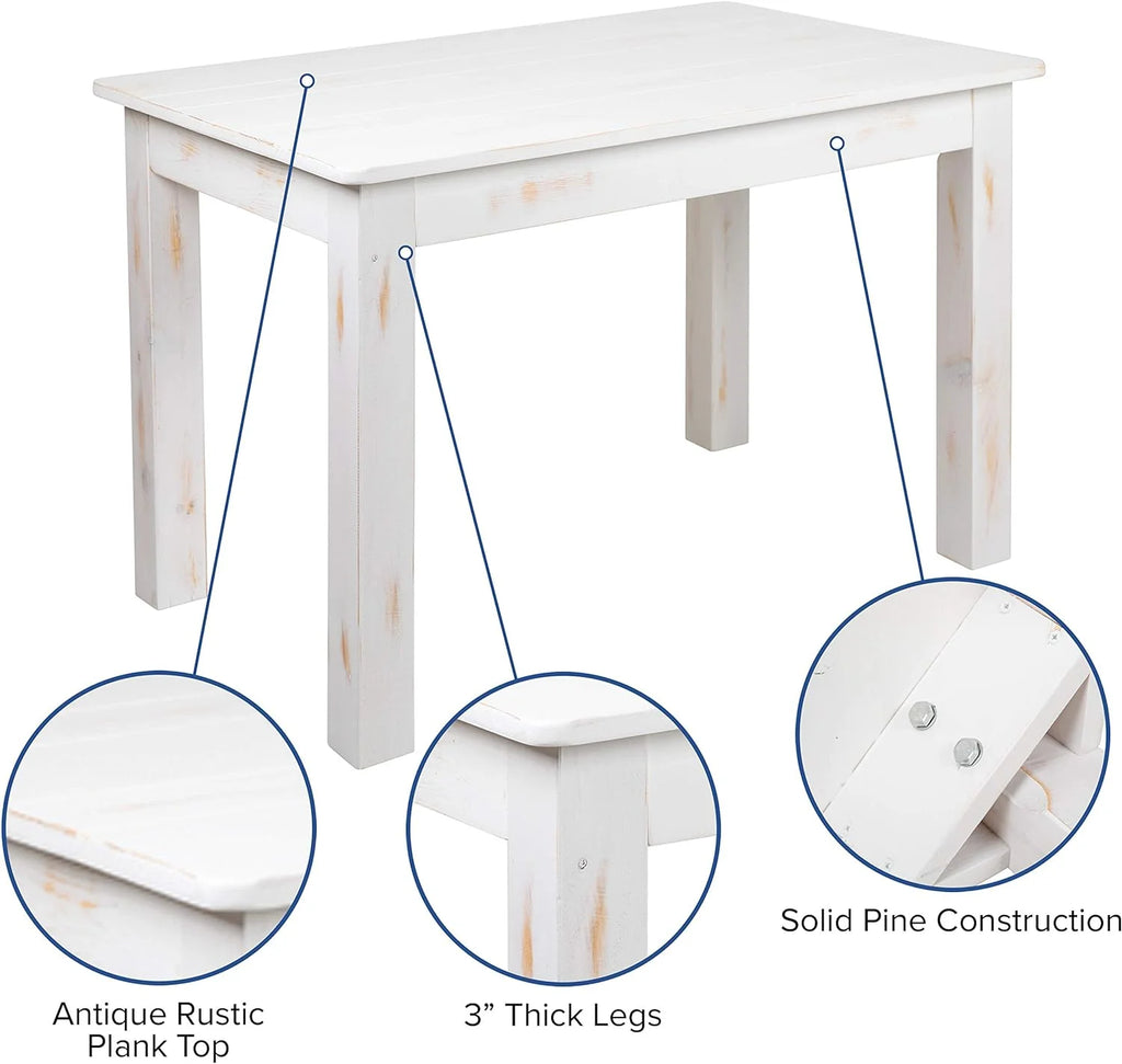 46" X 30" Rectangular Antique Rustic White Solid Pine Dining Table V11085